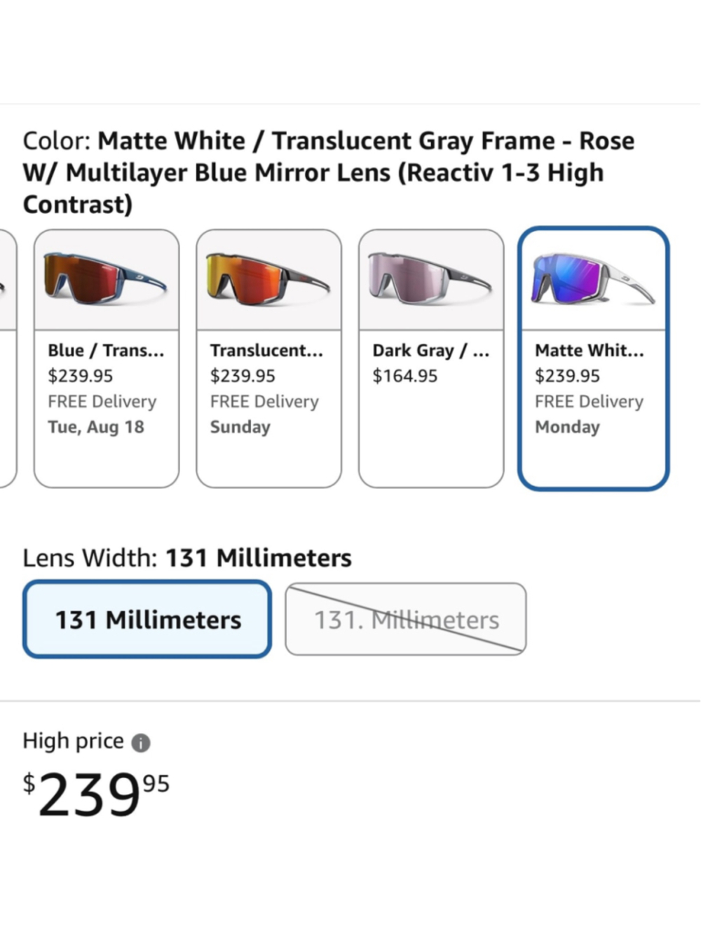 Julbo Fury Matte White Translucent Gray Frame Rose W/Multilayer Blue Mirror Lens - Picture 6 of 12